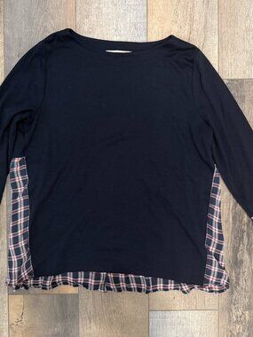 Navy Plaid Loft Womens L Blouse